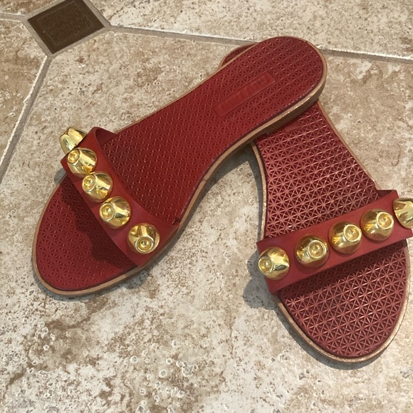 Miu Miu authentic flat red and gold sandals. - Picture 1 of 6